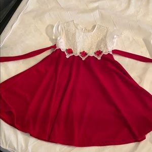Girls red velvet/cream lace dress
